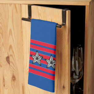 Paño De Cocina Starfish rojo azul blanco en rayas Patriótico