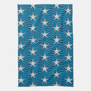 Paño De Cocina Starfish Sketch Blue Wave Patterns