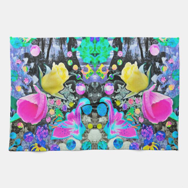 Paño De Cocina Stargazer Lily, Rosa y Collage de Hibiscus Rosa (Horizontal)