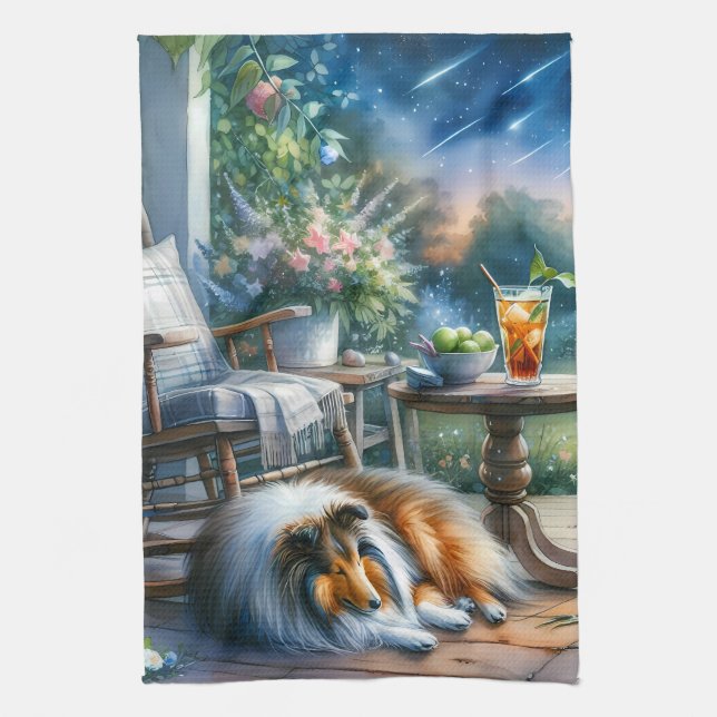 Paño De Cocina Starlit Garden Porch Sheltie Dream (Vertical)