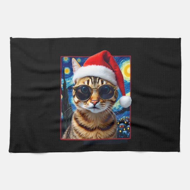 Paño De Cocina Starry Night Orange Tabby Cat Christmas (Horizontal)