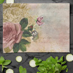 Paño De Cocina Steampunk Glam | Floral Rústica Rosa y Oro Rosa<br><div class="desc">Grunge de los 90, ¡Todos Crecen! Femenina y sofisticada era victoriana, elegante y chic steampunk sin costura, con una paleta de colores ondulados con una rosa rosa rosa sobre un fondo de color gris acentuado por el polvo y la escritura a mano de purpurina dorado. Este diseño abstracto inspirado de...</div>