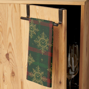 Paño De Cocina Steampunk Snowflake Tartán rojo y verde
