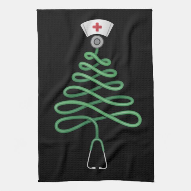 Paño De Cocina Stethoscope Árbol de Navidad Enfermera Bata de Nav (Vertical)