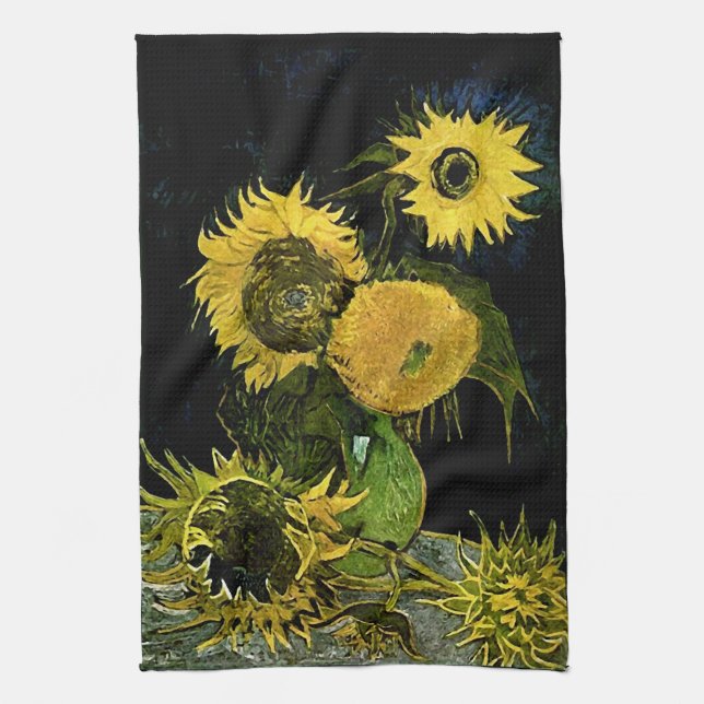 Paño De Cocina Still Life Vase Five Sunflowers Van Gogh Bella Art (Vertical)