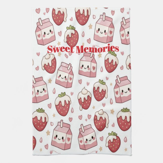 Paño De Cocina Strawberries and Milk Kitchen Towel (Vertical)