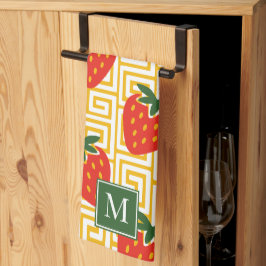 Paño De Cocina Strawberry Greek Key Monogram