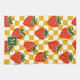 Paño De Cocina Strawberry Rustic Farmhouse Checkered Monogram