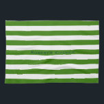Paño De Cocina STRIPES Verde ajustable con nombre<br><div class="desc">Bandas horizontales contra el blanco. Las líneas blancas pueden ser coloreadas - siéntase libre de jugar con el color de fondo para crear nuevos efectos! Su propio texto/nombre se puede modificar de todas formas.</div>