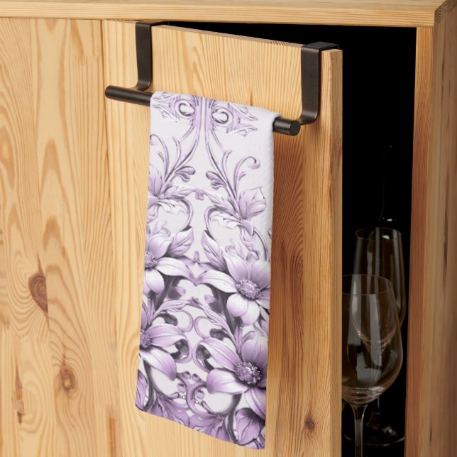 Paño De Cocina Stylish Purple Flowers Kitchen Towel (Pliegue de tercios)
