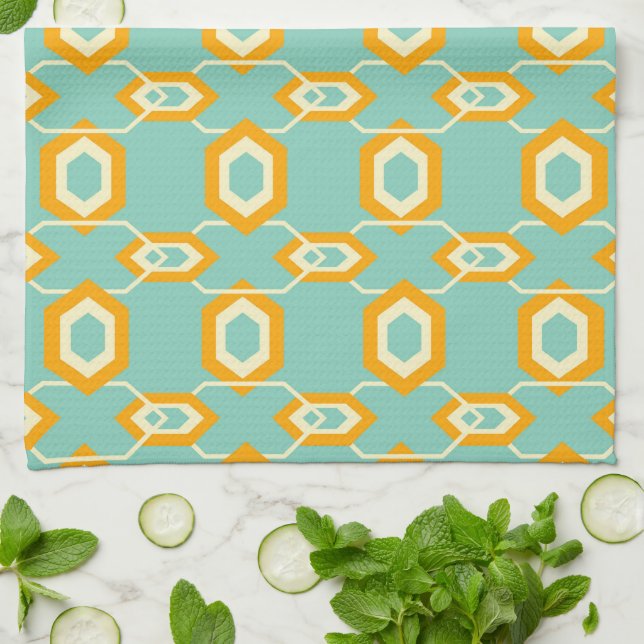 Paño De Cocina Stylized geometric pattern in bold orange hexagon (Doblado)