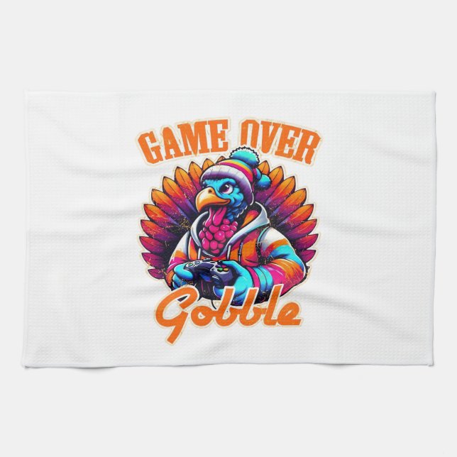 Paño De Cocina Stylized Hoodie Turkey Gamer with Distressed Orang (Horizontal)