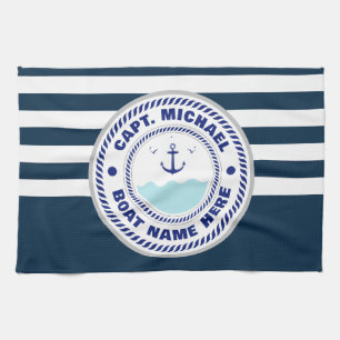 Paño De Cocina Su nombre de barco Anchor blanco azul