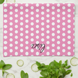 Paño De Cocina su nombre en blanco y rosa patrón de moda