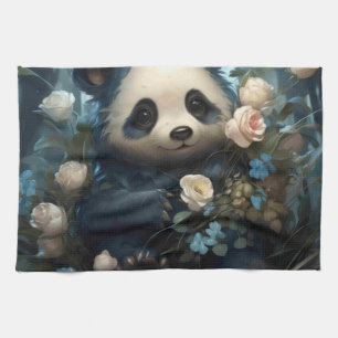 Paño De Cocina Suave oso panda entre Rosas de la selva