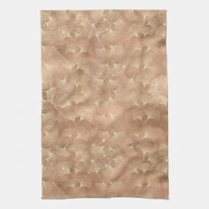 Paño De Cocina Suave patrón botánico de hoja de oro de Ginkgo Ros