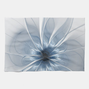 Paño De Cocina Suave y delicado flor de fantasía fractal azul
