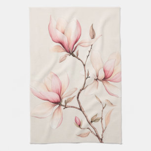 Paño De Cocina Suaves Floraciones de Magnolia con Acuarela Elegan