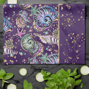 Paño De Cocina Subacuático Purple Luxe   Dark Pastel Gold Sea Lif