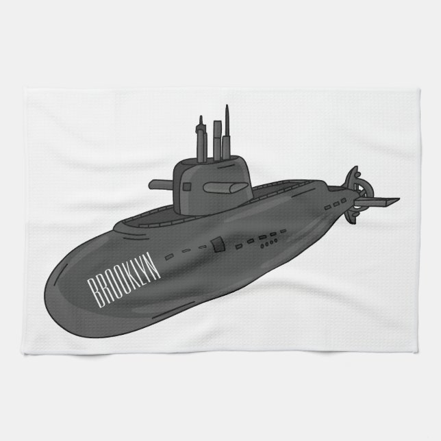 Paño De Cocina Submarine cartoon illustration  (Horizontal)