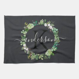 PAÑO DE COCINA SUCULENT WREATARE FOLIAGE WATERCOLOR MONOGRAM