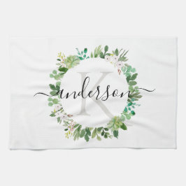 PAÑO DE COCINA SUCULENT WREATARE FOLIAGE WATERCOLOR MONOGRAM
