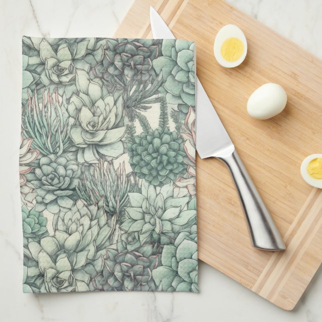 Paño De Cocina Suculentas plantas Fiesta de cumpleaños verde (Doblado Cuarto)