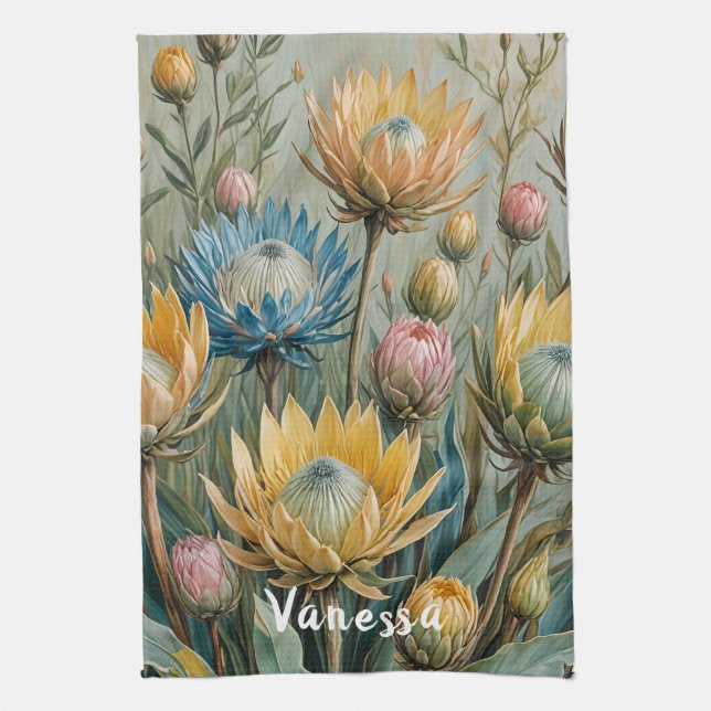 Paño De Cocina Sueño Pastel Protea: Floral elegante (Vertical)