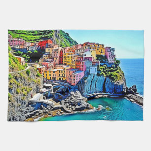 Paño De Cocina Sueños de acantilado: Los colores de Manarola
