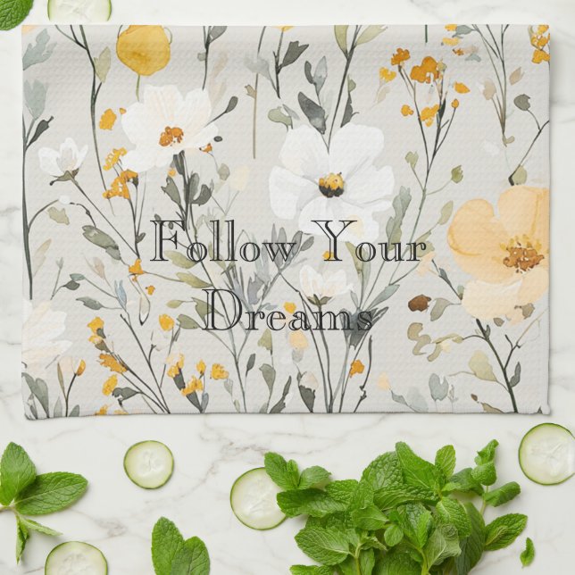 Paño De Cocina Sueños de Flores Blancas Amarillas Bonitas (Doblado)
