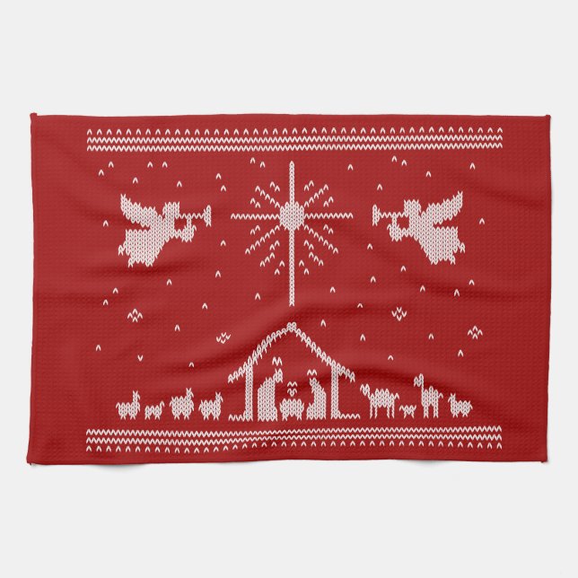 Paño De Cocina Suéter feo de Navidad Natividad Religioso (Horizontal)
