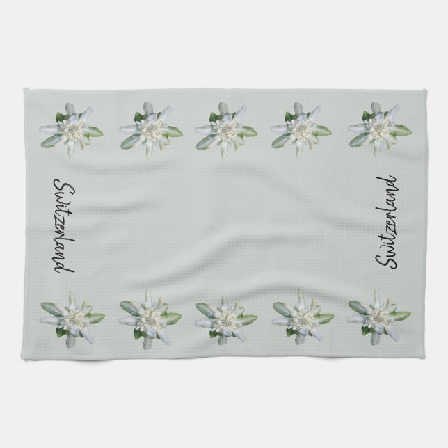 Paño De Cocina Suiza Flores Edelweiss Guión Suiza (Horizontal)