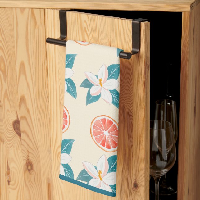 Paño De Cocina Summer Floral Grapefruit – Coastal Citrus Design (Pliegue de tercios)