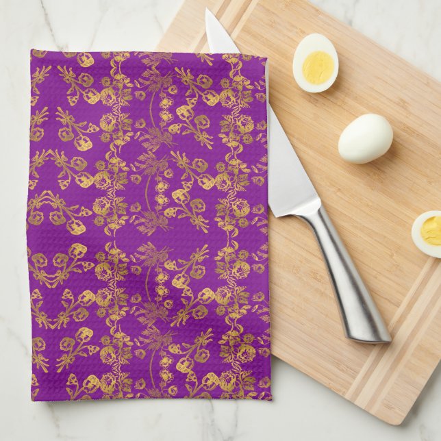 Paño De Cocina Summer Golden Glitter Falling Flowers pattern (Doblado Cuarto)