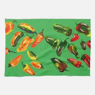 Paño De Cocina Sun-Drenched Peppers on Bright Green Kitchen Towel