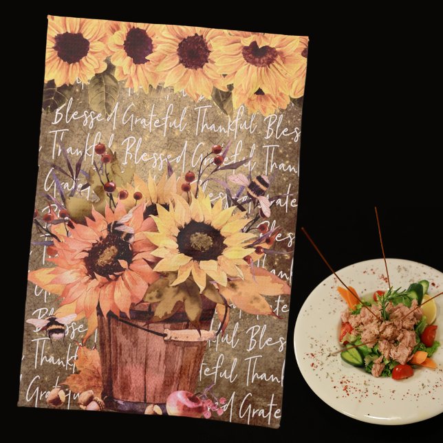 Paño De Cocina Sunflower Blessings Gratitude Acción de Gracias (Subido por el creador)