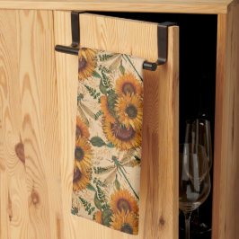 Paño De Cocina Sunflowers Yellow Tan Dragonflies Floral