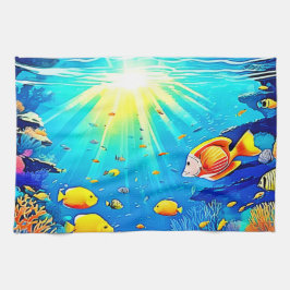 Paño De Cocina Sunlit Reef Life Glow Art