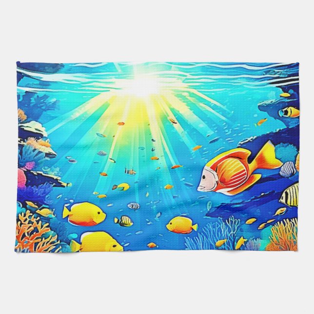 Paño De Cocina Sunlit Reef Life Glow Art (Horizontal)