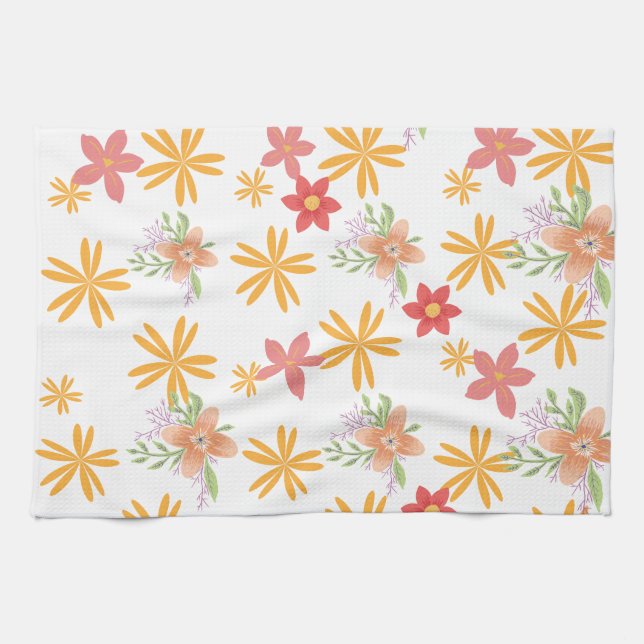 Paño De Cocina Sunny Yellow & Pink Daisy Floral Pattern  (Horizontal)