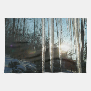 Paño De Cocina Sunrise Through Icicles Winter Nature Photography