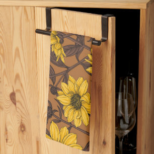 Paño De Cocina Sunroot, girasol salvaje en amarillo y marrón