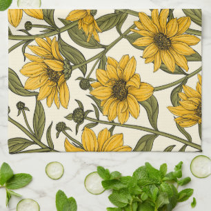 Paño De Cocina Sunroot, girasol salvaje en blanco roto