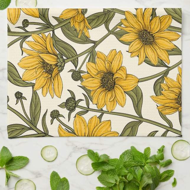 Paño De Cocina Sunroot, girasol salvaje en blanco roto (Doblado)