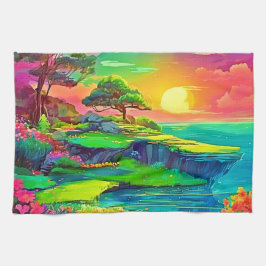Paño De Cocina Sunset Cliff Paradise Art