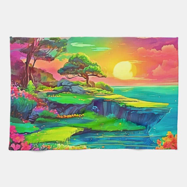 Paño De Cocina Sunset Cliff Paradise Art (Horizontal)