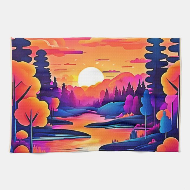 Paño De Cocina Sunset Lake Fantasy Art (Horizontal)