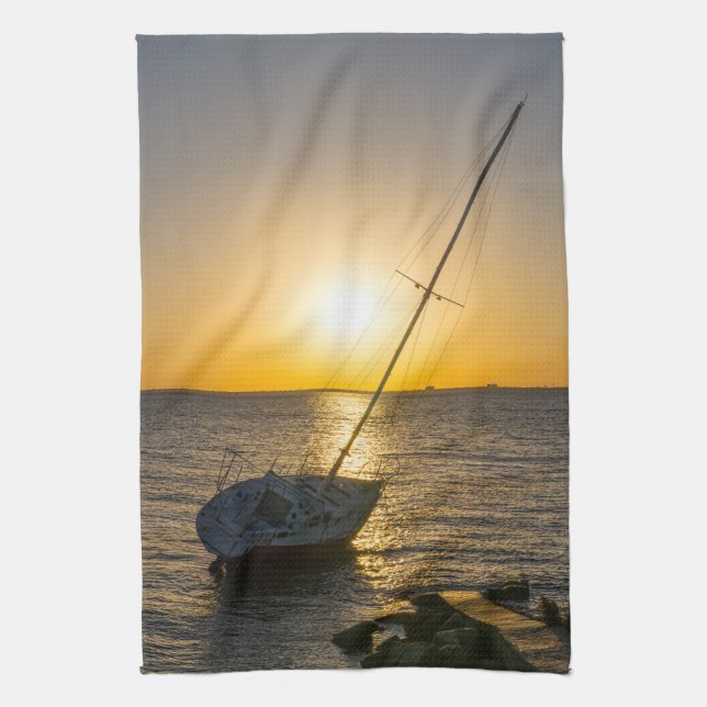 Paño De Cocina Sunset Sailboat Shipwrech Gulf Breeze FL (Vertical)