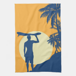 Paño De Cocina Surfista, palmera, acantilado, sol, surfista, coci