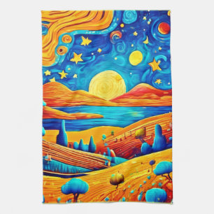 Paño De Cocina Surrealismo nocturno estrellado arte Personalizado